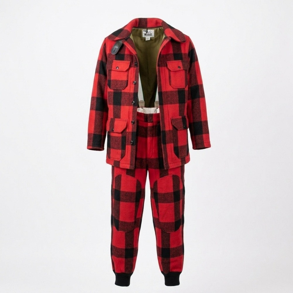 Woolrich Hunting Suit Men 36 Red Black Excellent Buffalo Plaid Wool Jacket Pants